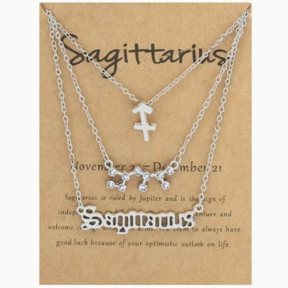 🍏50% OFF/3+..♐ 3-piece zodiac Sagittarius link chain necklace set (Silver tone)